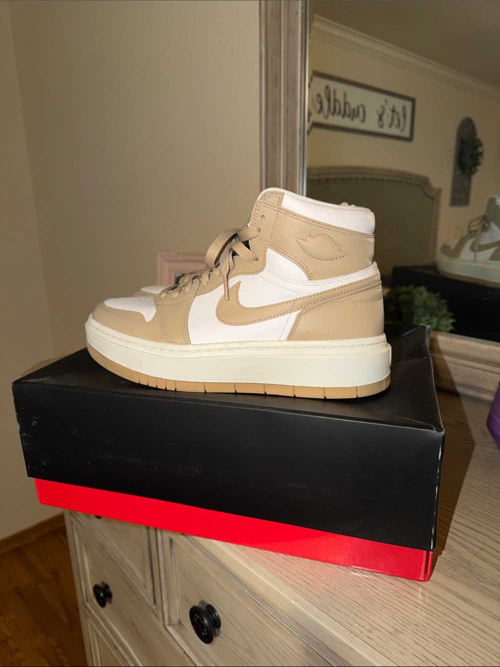 Nike Women's High-Top Sneakers in Tan and White